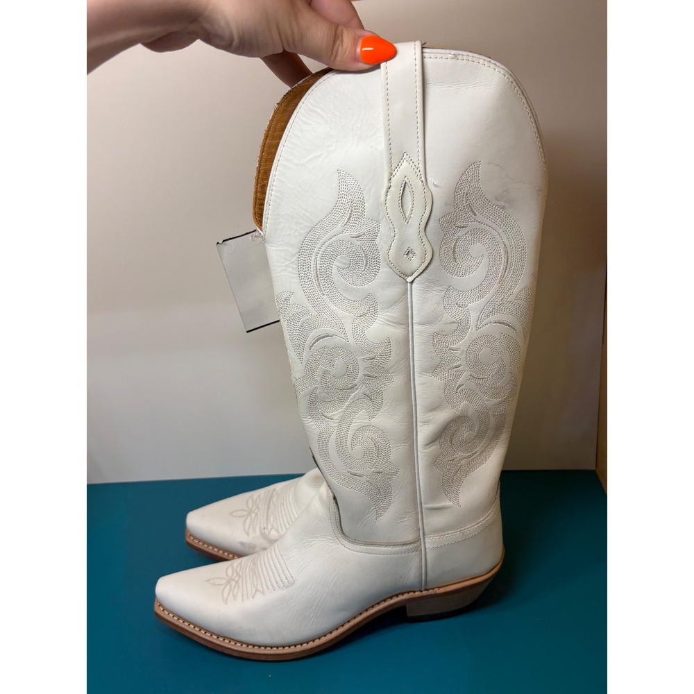 Old West Womens White Leather Snip Toe Western Cowboy Boots TS1552 Size 8.5 B - Picture 5 of 11